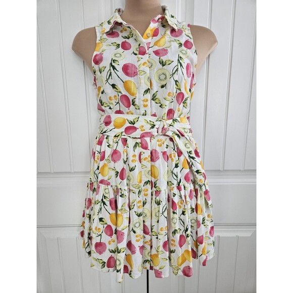 Cynthia Rowley Tropical Fruit Fit & Flare Button Dress Sz 8 Linen & Viscose - Picture 1 of 9